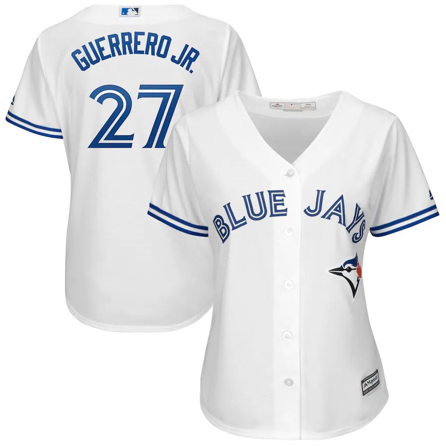 Cheap Womens Toronto Blue Jays 27 Vladimir Guerrero Jr. Majestic Plus Size Cool Base Player MLB Jerseys - White